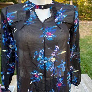 NWT MIXMAX Women Size M Floral Semi Sheer Blouse